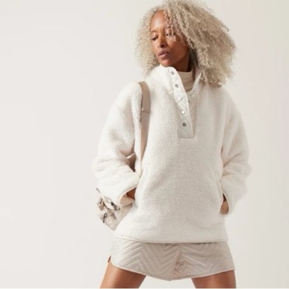 NWT! Athleta Women’s Magnolia White Cozy Snap Sherpa Sweatshirt - Size 2X - Picture 5 of 6